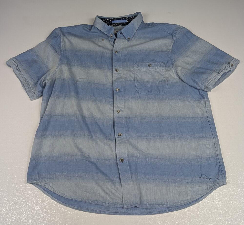 Tommy Bahama Shirt Mens Extra Large Striped Cotton Casual Beach Resort Thin
